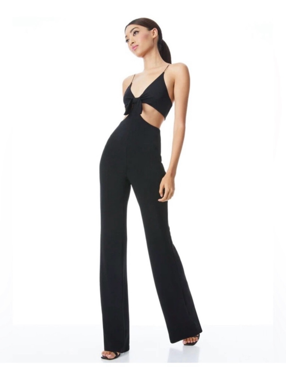 Alice + Olivia Havana cutout front tie wide leg jumpsuit